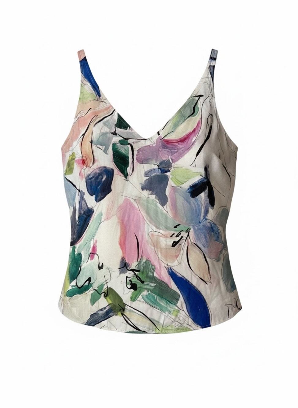 Ted Baker Hariyat V-Neck Cami Tank Top Abstract Floral Blouse Women's Size 2